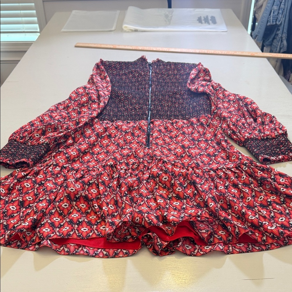 Alice + Olivia Elvira Smocked Mock Neck Mini Dress Size 10 - Picture 14 of 16